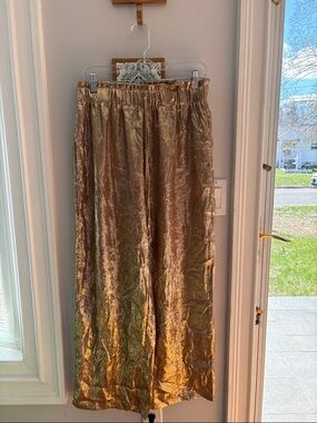 Shimmering Metallic Gold Wide-Leg Pants